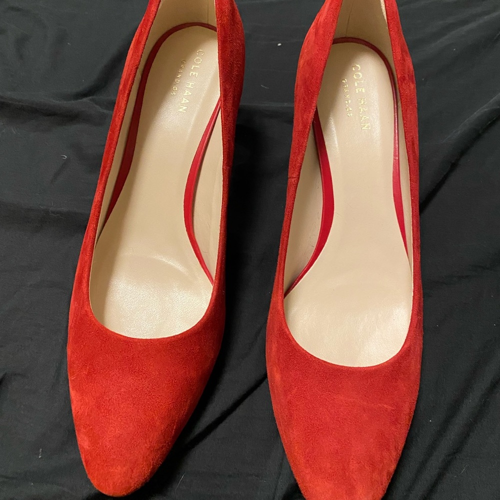 Red suede Cole Haag heels. Gently used.